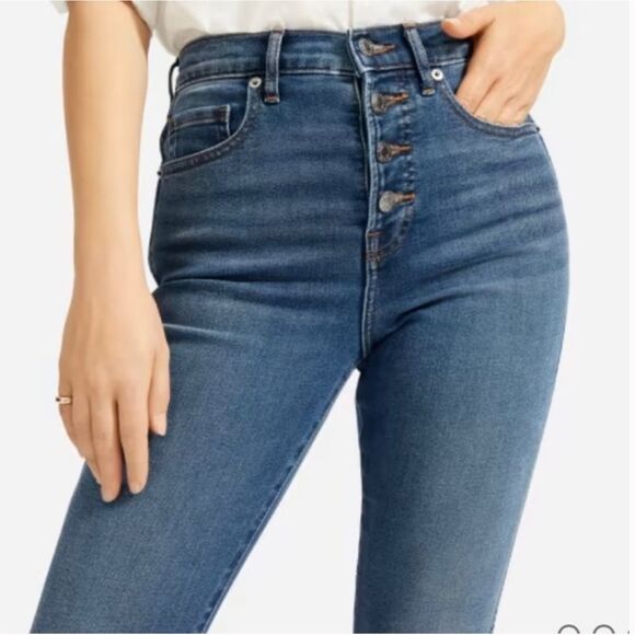 Everlane Size 25 Vintage High Rise Skinny Blue Jeans Ankle Stretch Button Fly - Picture 2 of 10